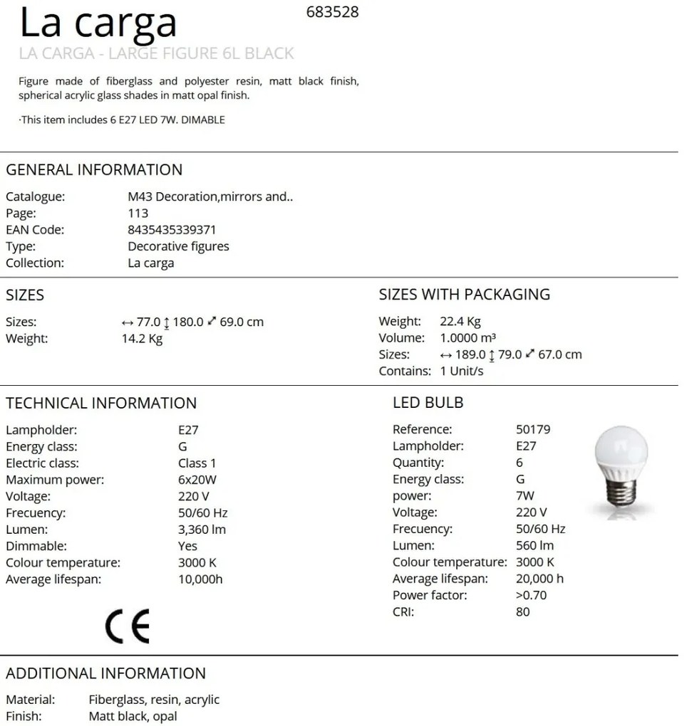 Figurina XXL decorativa / Lampa de podea design lux La Carga