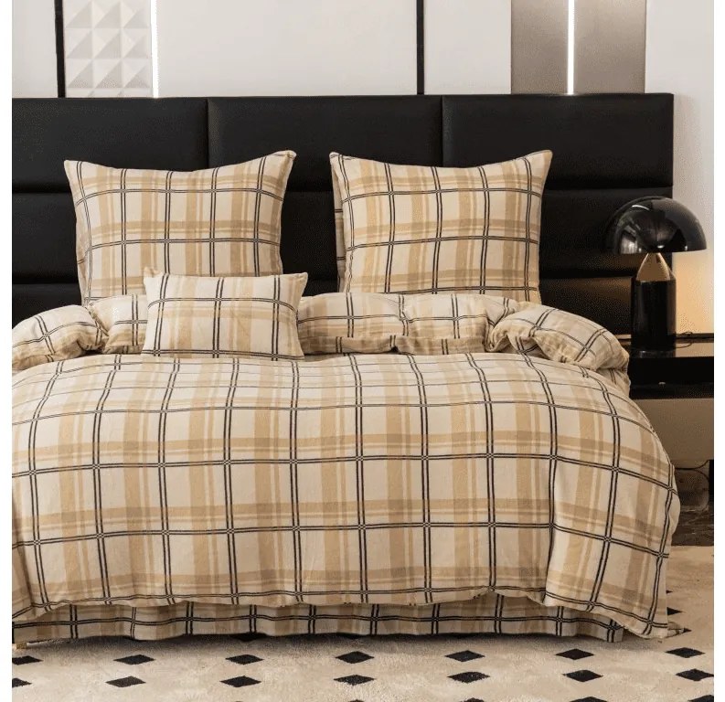 Lenjerie de pat microplush PLAID crem Dimensiunile lenjeriei: 2 buc 70 x 90 cm | 200 x 220 cm
