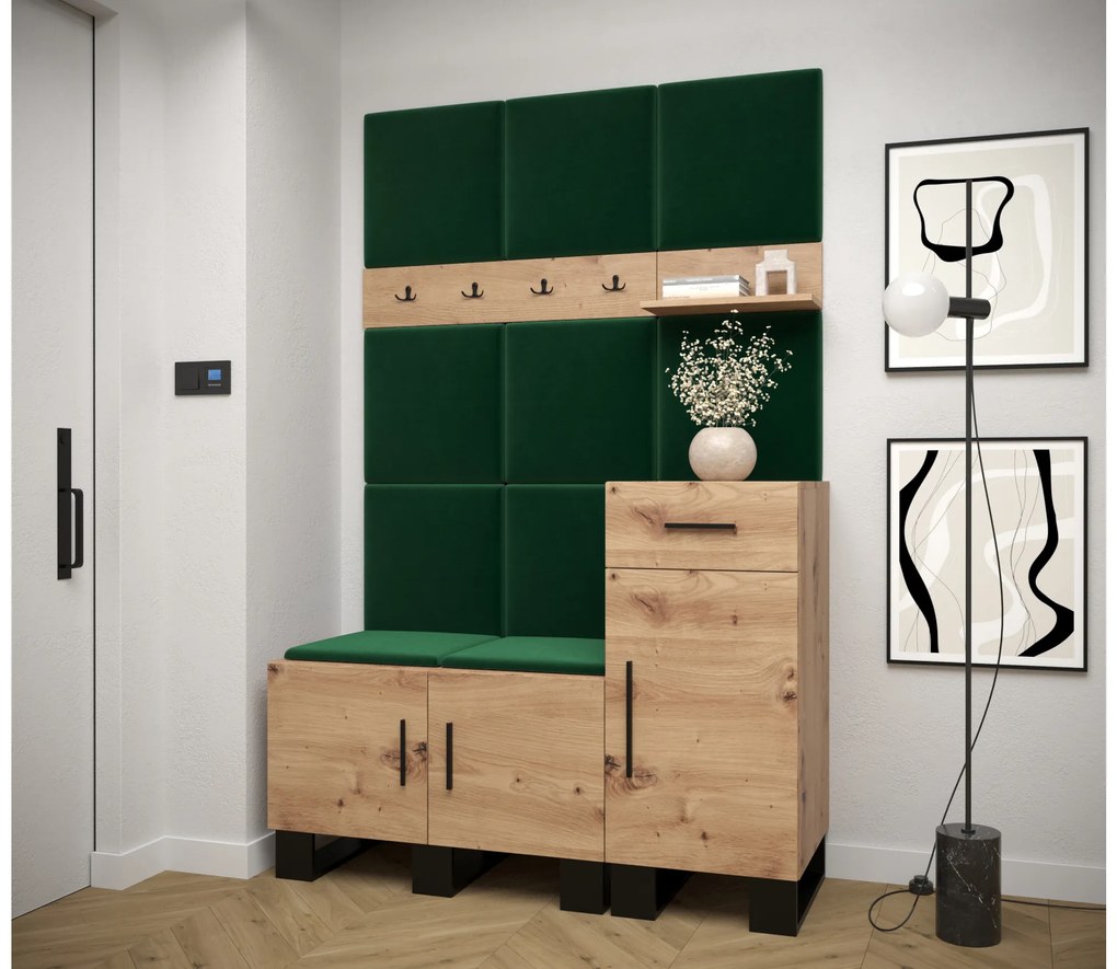 Set mobilier pentru hol Amanda 5 (Stejar artisan + verde). 1085899