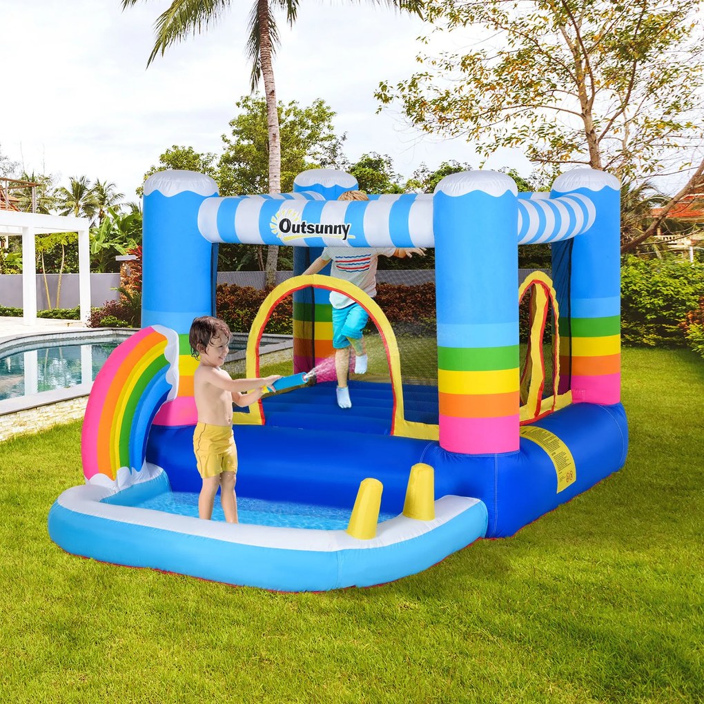 Castel Gonflabil pentru Copii Outsunny cu Trambulina si Piscina, Pompa Electrica Inclusa 290x200x155cm, Multicolor | Aosom Romania