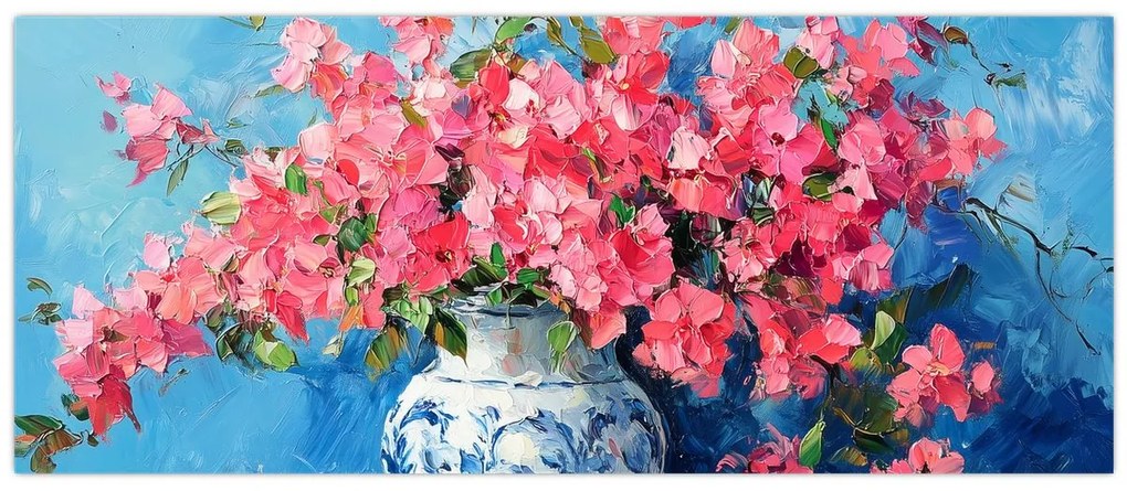 Tablou - Vază cu flori roz (120x50 cm)