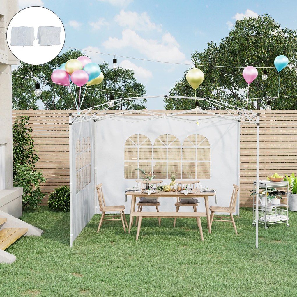 Outsunny Panouri Laterale pentru Corturi Pop-Up, Set de 2, 3x2m, Protecție UV, Rezistent la Apă, Alb | Aosom Romania