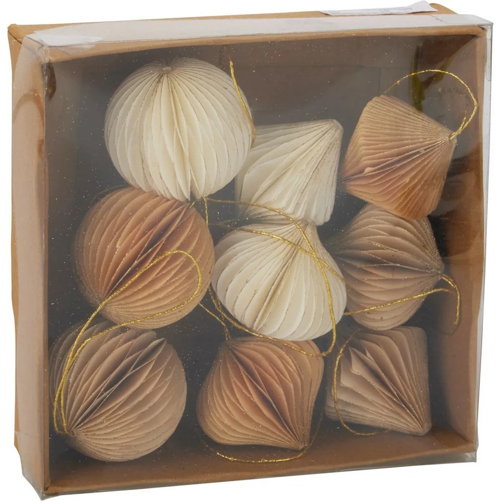 Set de 9 ornamente de Crăciun, auriu-bej, 6 cm, fagure de miere