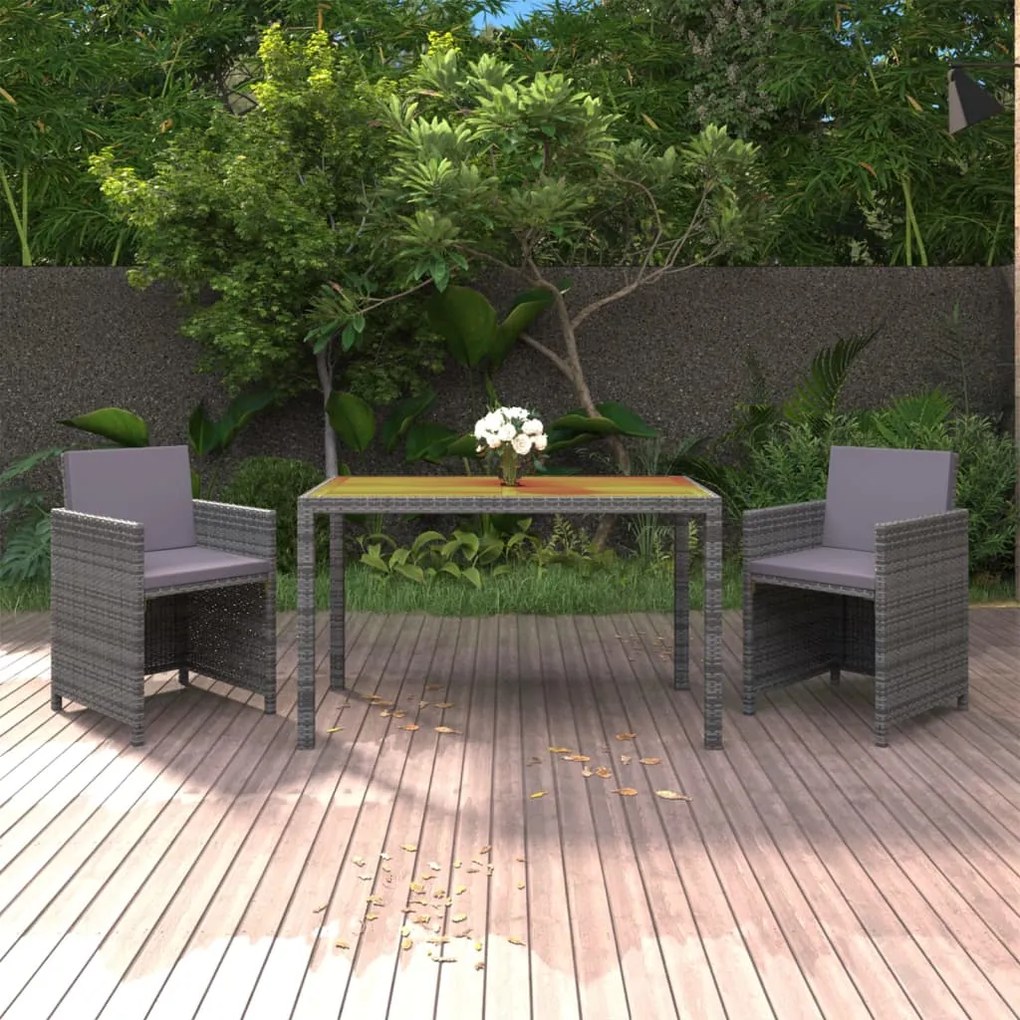 3095500 vidaXL Set mobilier de grădină cu perne, 3 piese, gri, poliratan