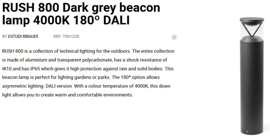 Stalp LED iluminat exterior simetric 180º IP65 RUSH 80cm 4000K DALI
