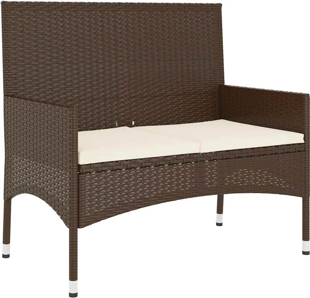 vidaXL Bancă de grădină cu 2 locuri, cu perne, maro, poliratan