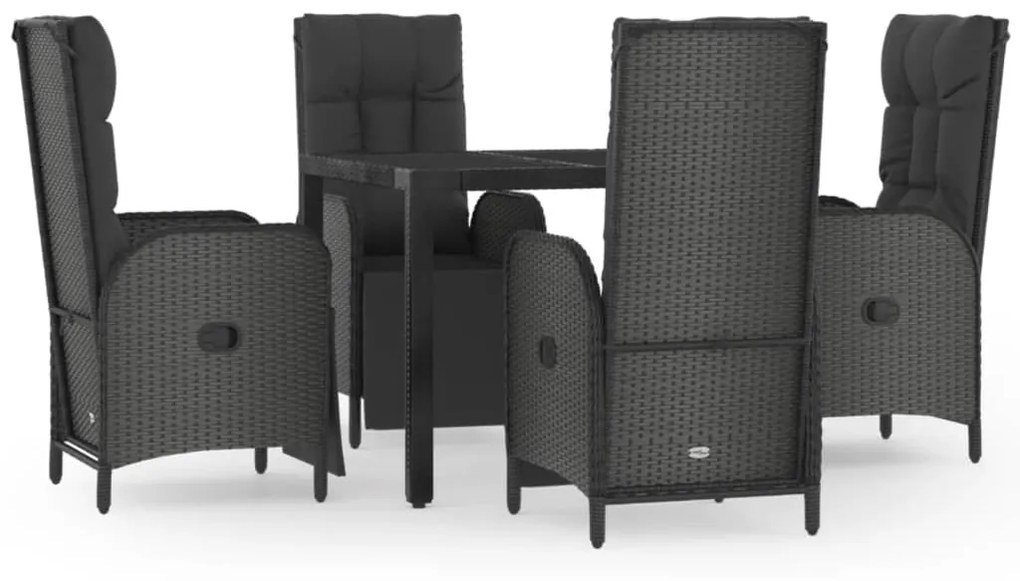 3185060 vidaXL Set mobilier de grădină cu perne, 5 piese, negru, poliratan
