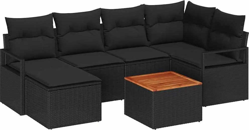 vidaXL Set de canapele pentru grădină cu pernă 7 pcs Negru poliratan