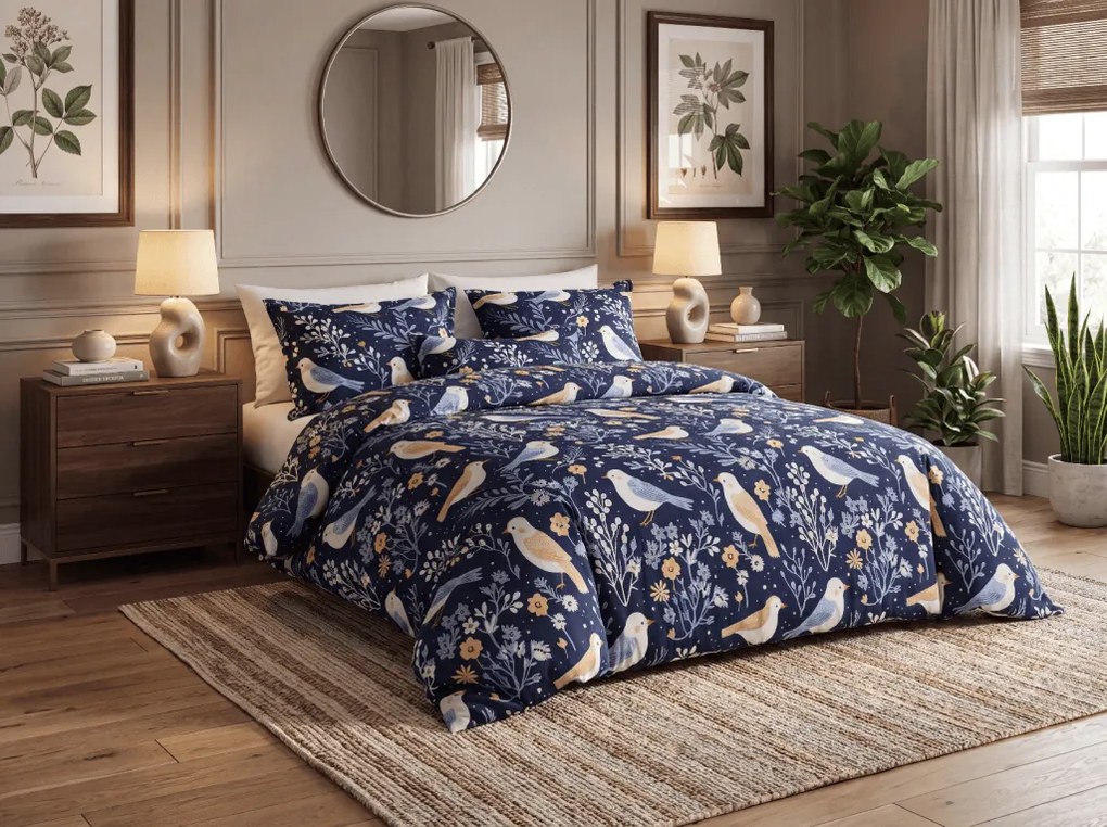 Lenjerie de pat din microfibra DENIM BIRDS albastru Dimensiune lenjerie de pat: 70 x 90 cm | 140 x 200 cm