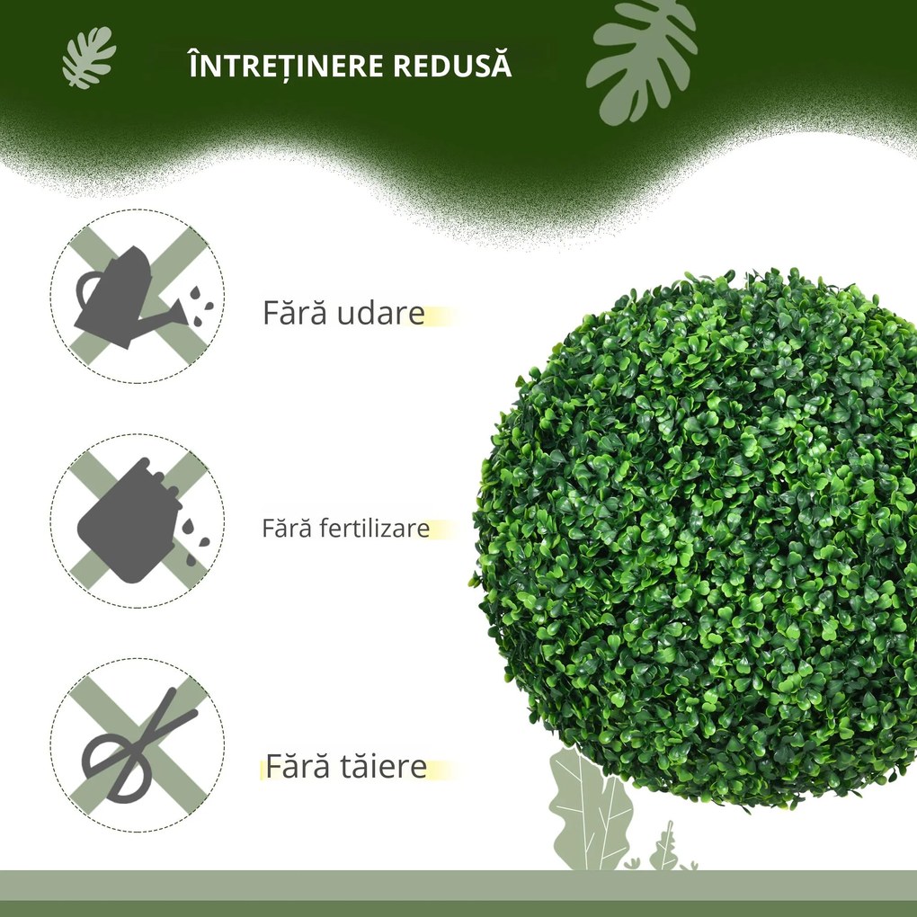 HOMCOM Set de 2 Bile Artificiale, Bile de Arbori Topiari din Buxus, Ø40cm, Verde | Aosom Romania