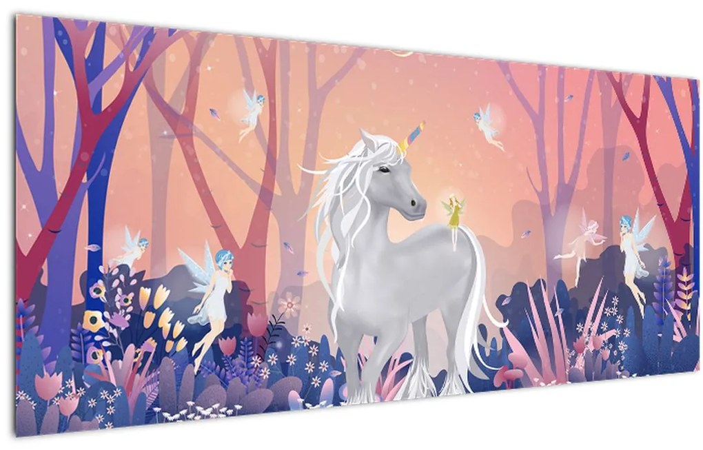 Tablou - Unicorn în pădurea fermecată (120x50 cm)
