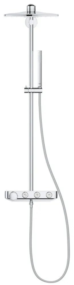 Coloana dus cu baterie si termostat Grohe Euphoria SmartControl 310 Cube Duo, alb crom