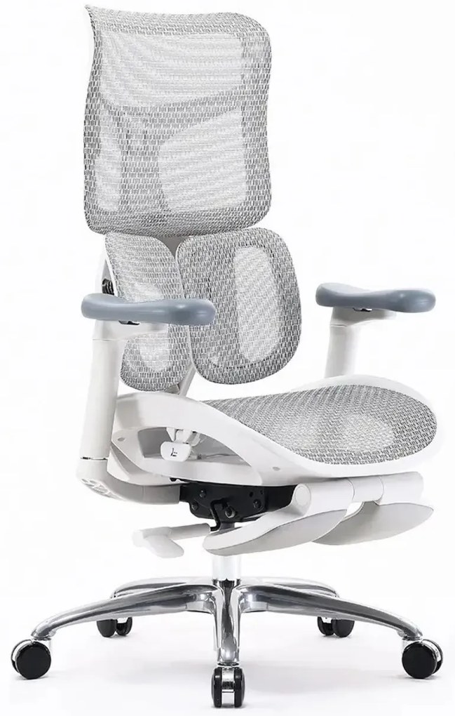 RESIGILAT- Scaun ergonomic SIHOO S100, cotiere 4D ultra moi, suport lombar adaptiv, spătar reglabil pe inaltime, sezut cu translatie, mecanism multifunctional inclinare/blocare, suport picioare, pivotant, Mesh, Gri