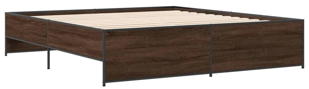 3279871 vidaXL Cadru de pat, stejar maro, 200x200 cm, lemn prelucrat și metal