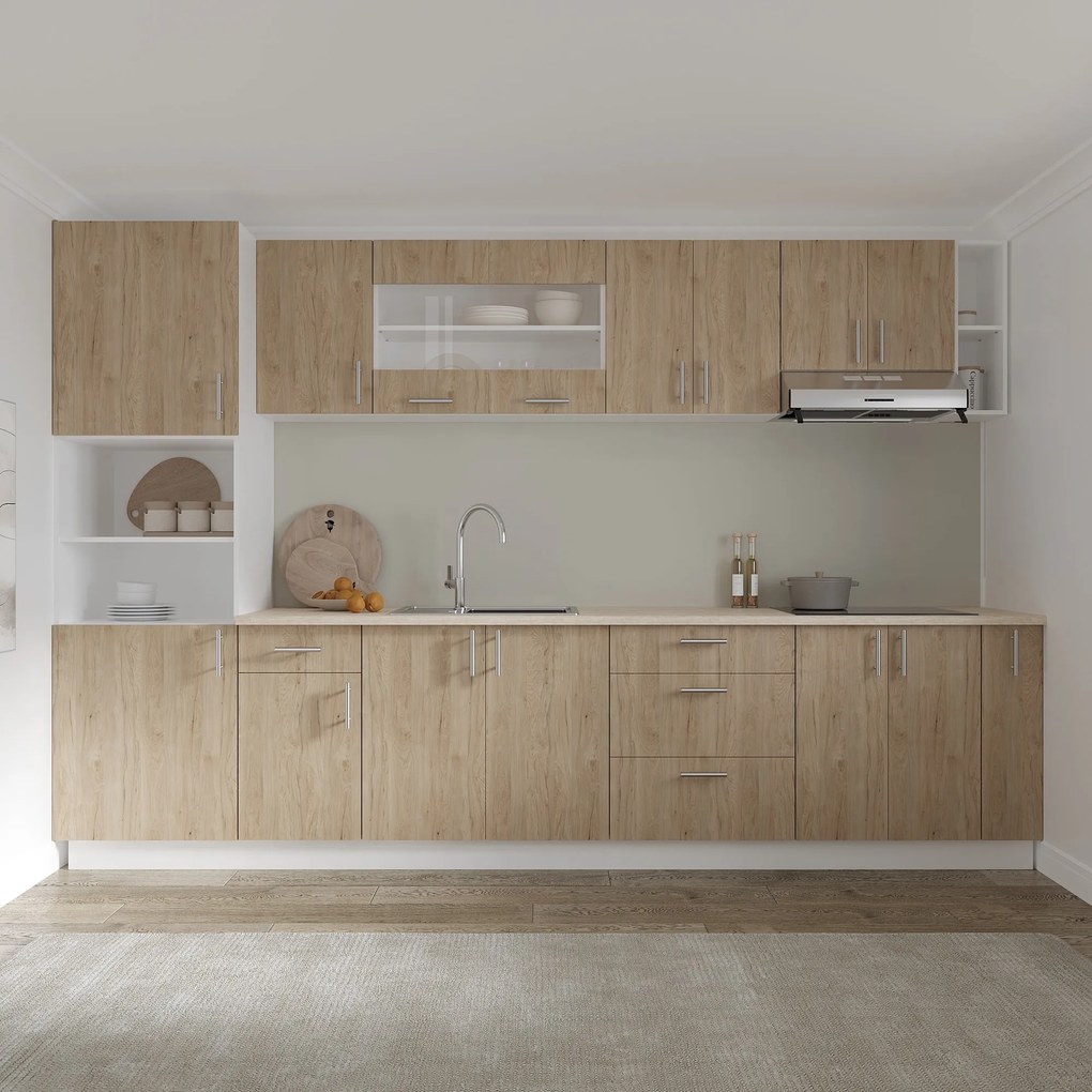 Corp Baza Karo, 1 Sertar, 1 Usa, Lemn Natural/Alb, 40 x 50 x 80 cm