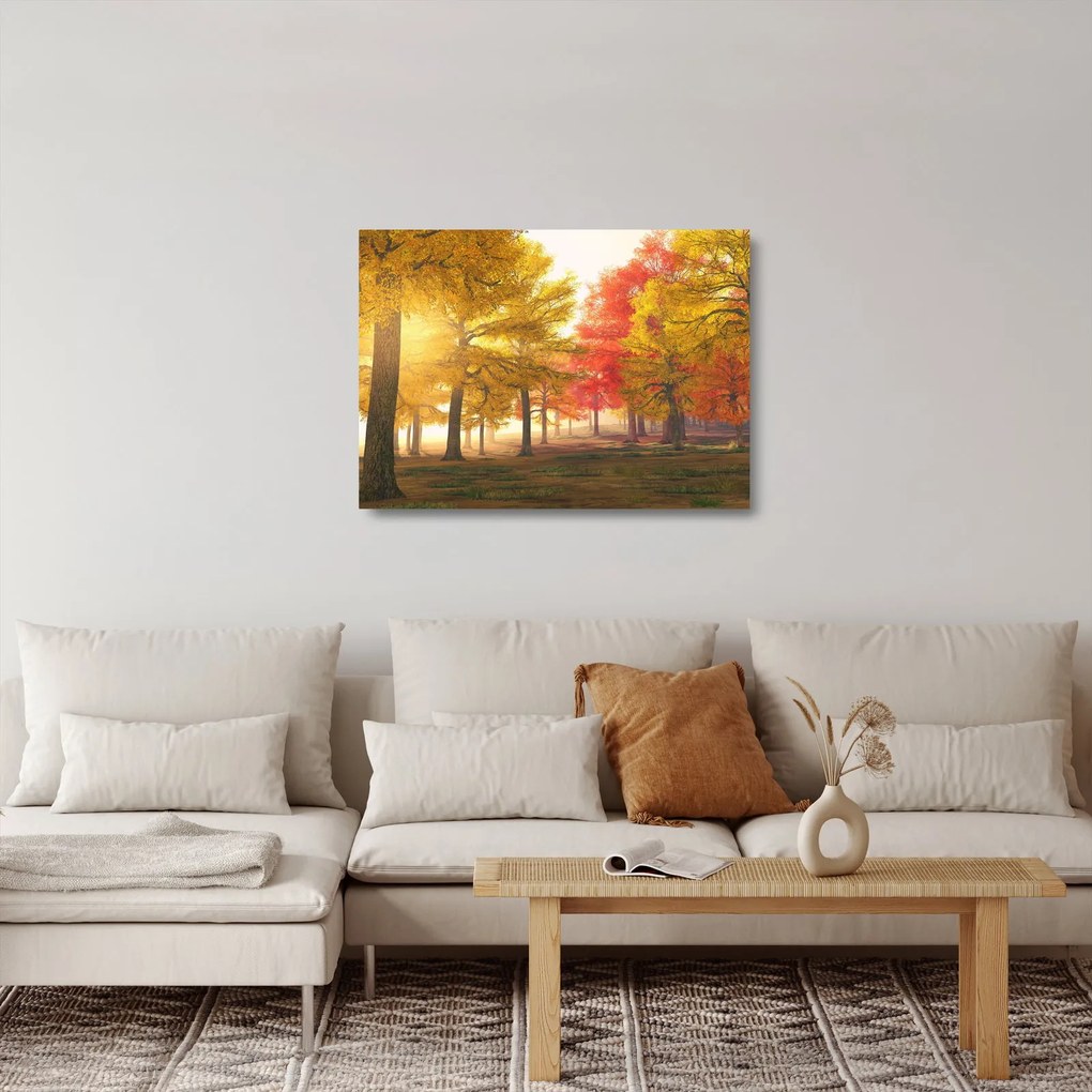 Tablou pe sticlă cu copaci toamna (70x50 cm)