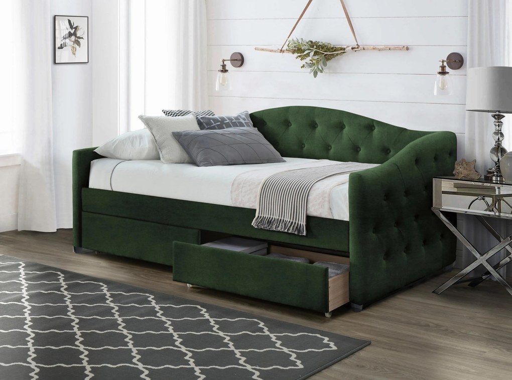 Pat de o persoană 90 cm Amrora 90 (verde închis) (cu somieră și sp. depozitare). Promo -6%. 1008003