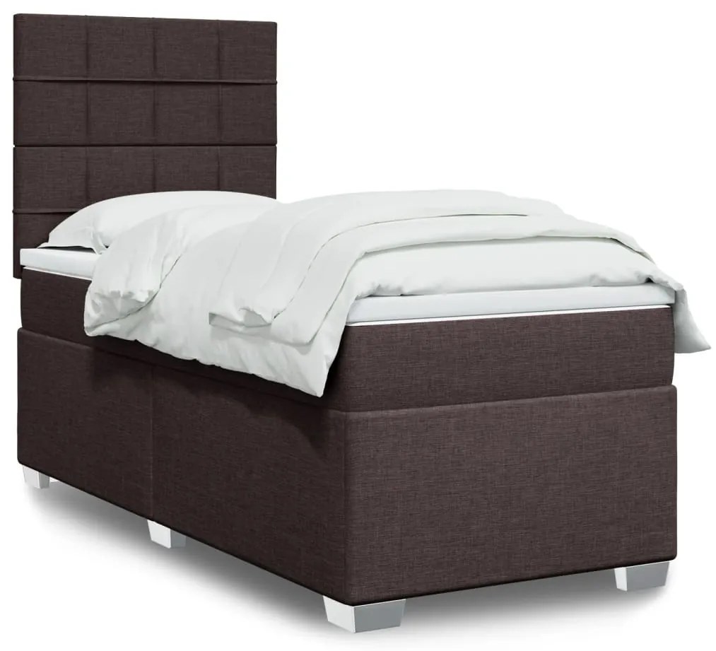 vidaXL Pat box spring cu saltea, maro închis, 100x200 cm, textil