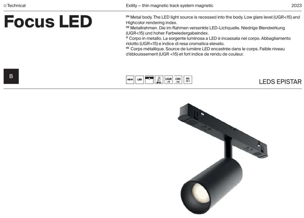 Spot LED, accesoriu pentru sina magnetica Exility, Focus LED negru 5W 4000K