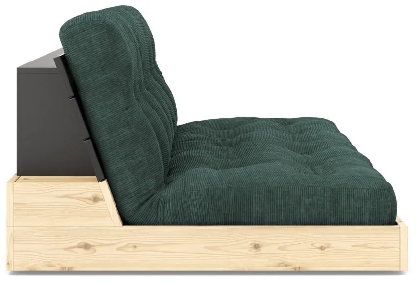 Canapea verde-închis extensibilă cu tapițerie din catifea reiată 196 cm Base – Karup Design