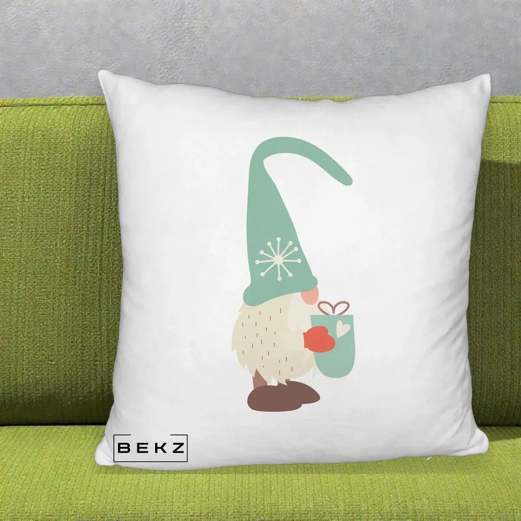 Perna Decorativa Gnom Nordic cu Cana Calda Menta, 40x40 cm, Alb Pufos, Husa Detasabila, Perna Inclusa, BEKZ®
