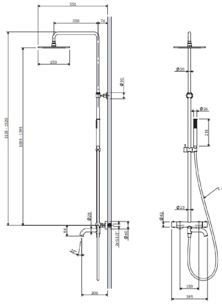 Omnires Y set cada si dus perete cu termostat da crom Y1234CR