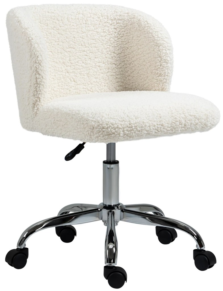 HOMCOM Scaun de birou fără brațe din lână de oaie, înălțime reglabilă, rotire 360°, încărcare maximă 120 Kg, alb | Aosom Romania