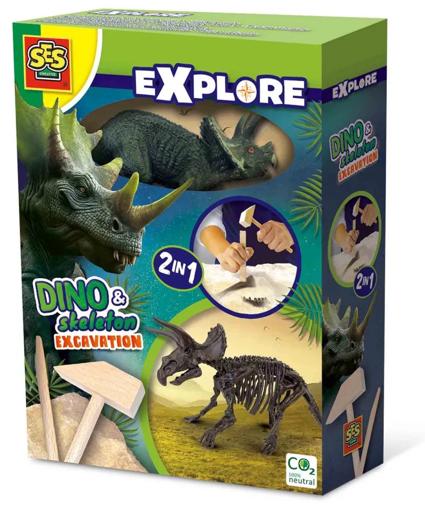 Set creativ Dino si excavarea scheletului 2 in 1 - Triceratops