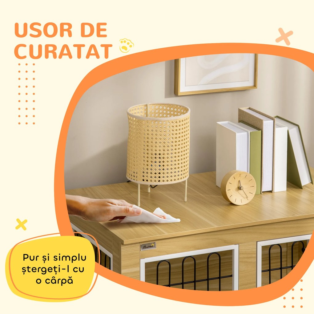 PawHut Cușcă pentru Câini de Talie Medie și Mare cu 2 Uși Blocabile și Pernă Lavabilă, 90x58x65 cm, Stejar | Aosom Romania