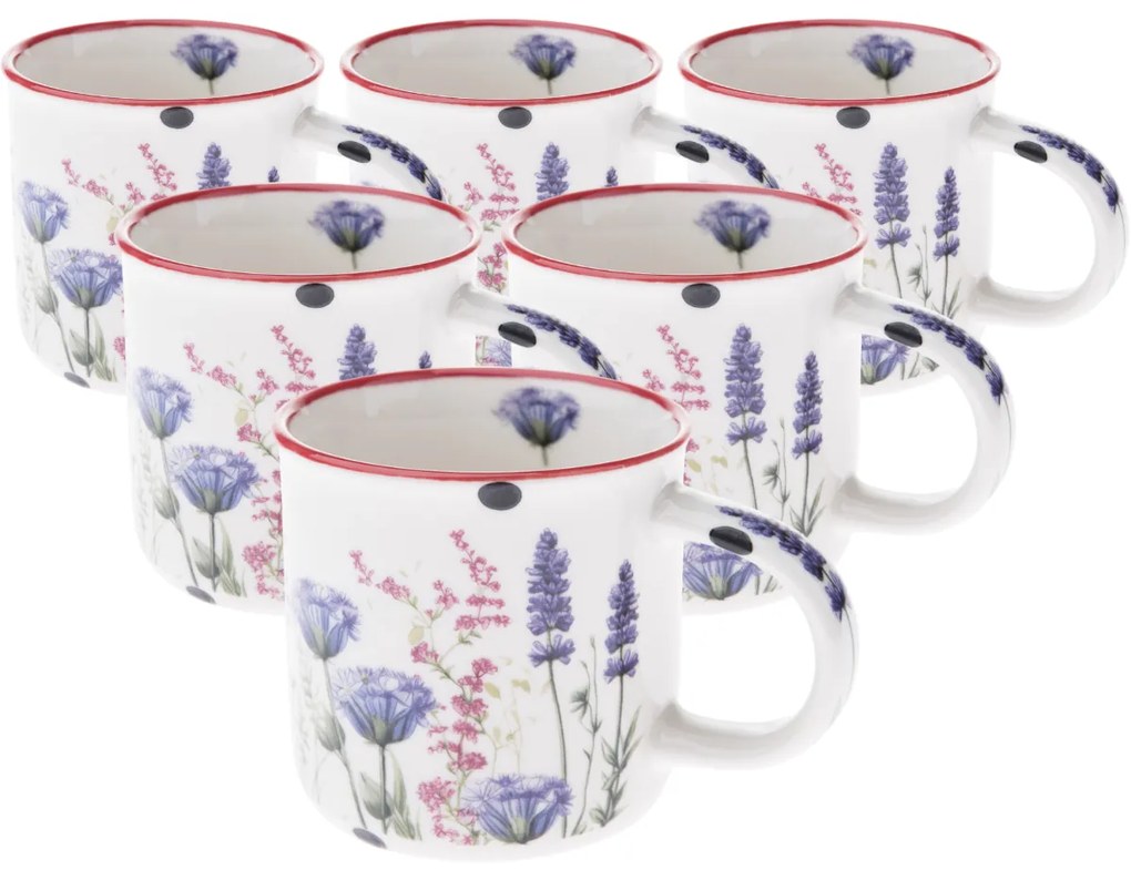 Set de 6 căni din porțelan Pajiște de vară 230 ml, mov