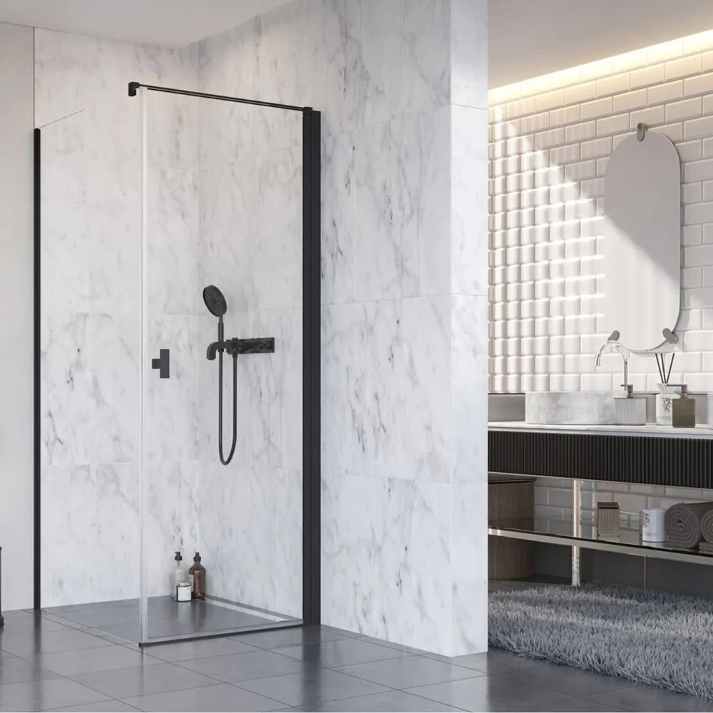 Cabina de dus dreptunghiulara cu usa batanta Radaway Nes KDJ I 80x90 cm finisaj negru mat-transparent dreapta