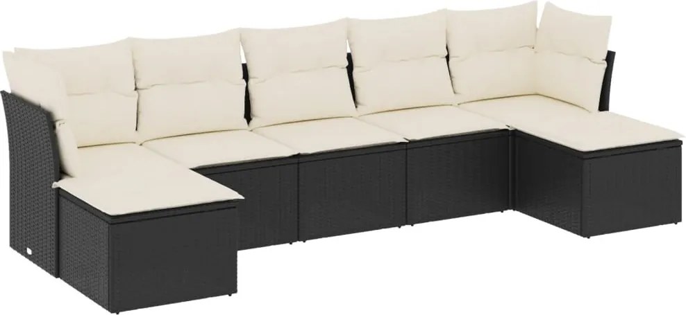 vidaXL Set canapele de grădină cu perne, 7 piese, negru, poliratan