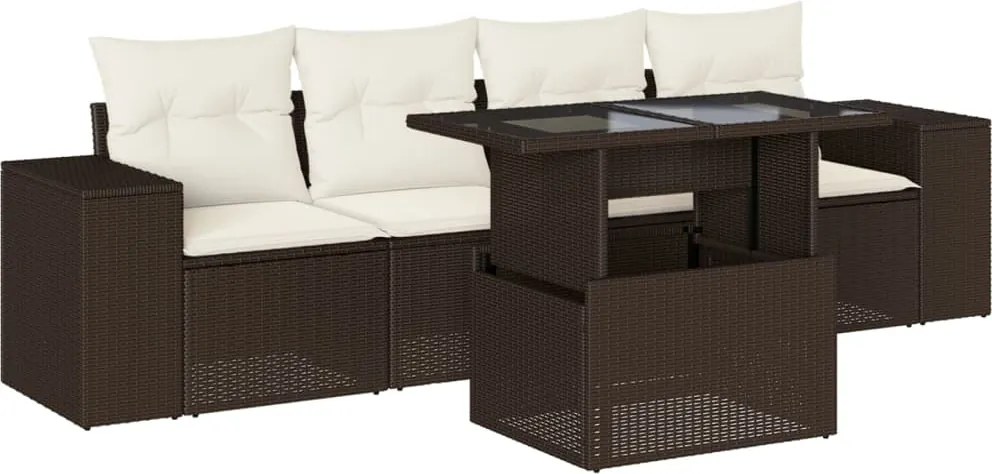 vidaXL Set canapele de grădină cu perne, 5 piese, maro, poliratan