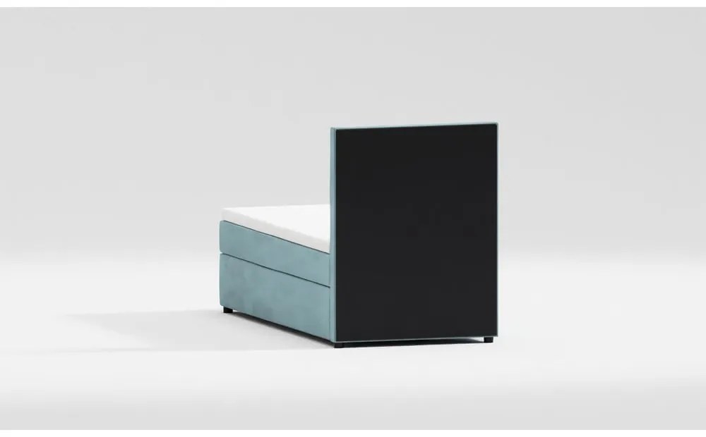 Pat albastru deschis tapițat cu spațiu de depozitare cu somieră 100x200 cm Lena – Ropez