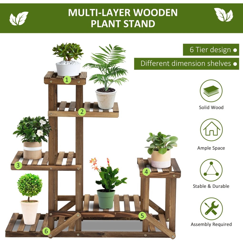 Outsunny Raft pentru Plante si Flori pe 6 Nivele Asimetric, Jardiniera Verticala din Lemn pentru Gradina si Casa, Culoare Natur | Aosom Romania