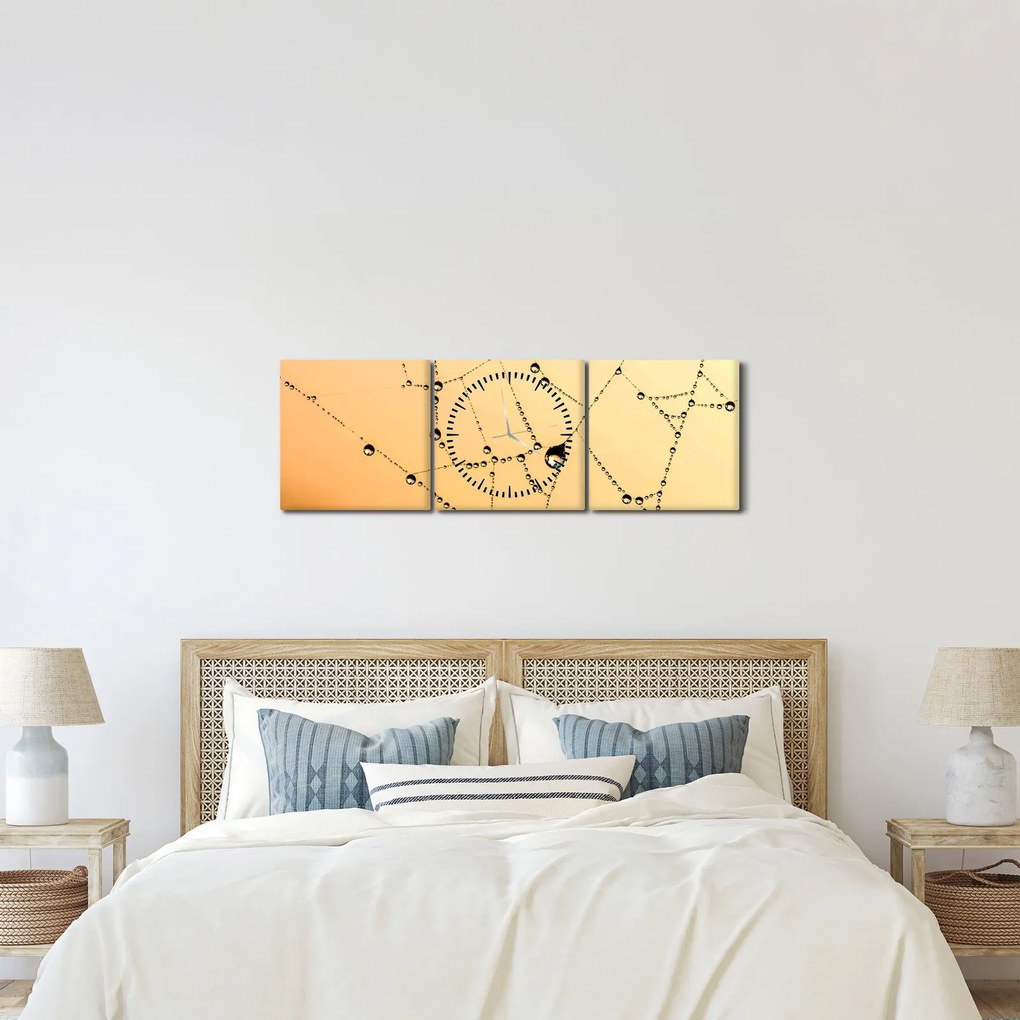 Tablou cu pânză de pâianjen cu rouă (cu ceas) (90x30 cm)