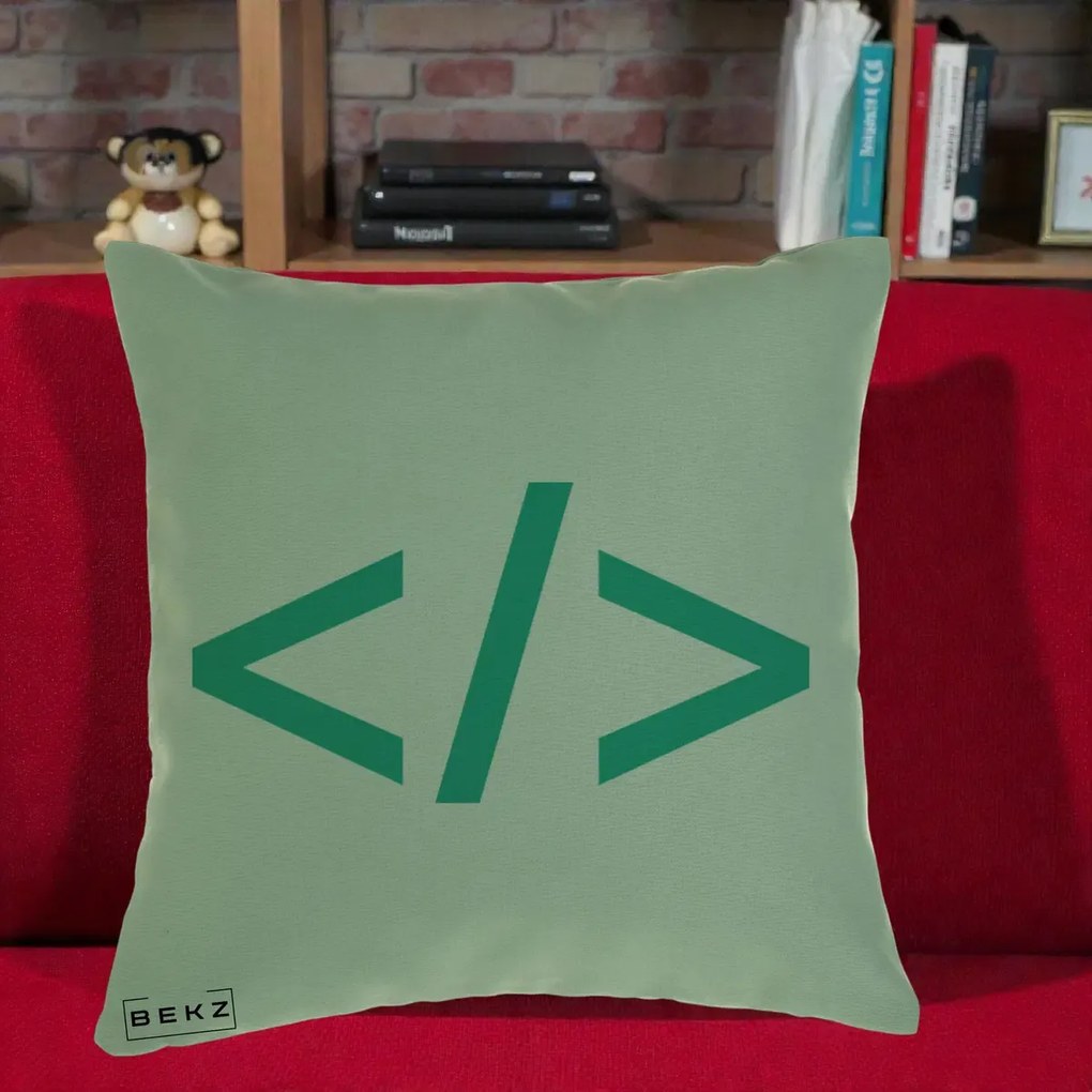Perna Personalizata Cod HTML Turcoaz, 40x40 cm, Verde, Husa Detasabila, Perna Inclusa, BEKZ®