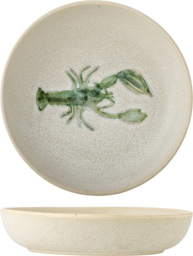 Bol mare din ceramică cu homar verde pictat, D29×H6,5 cm, „Hadden"