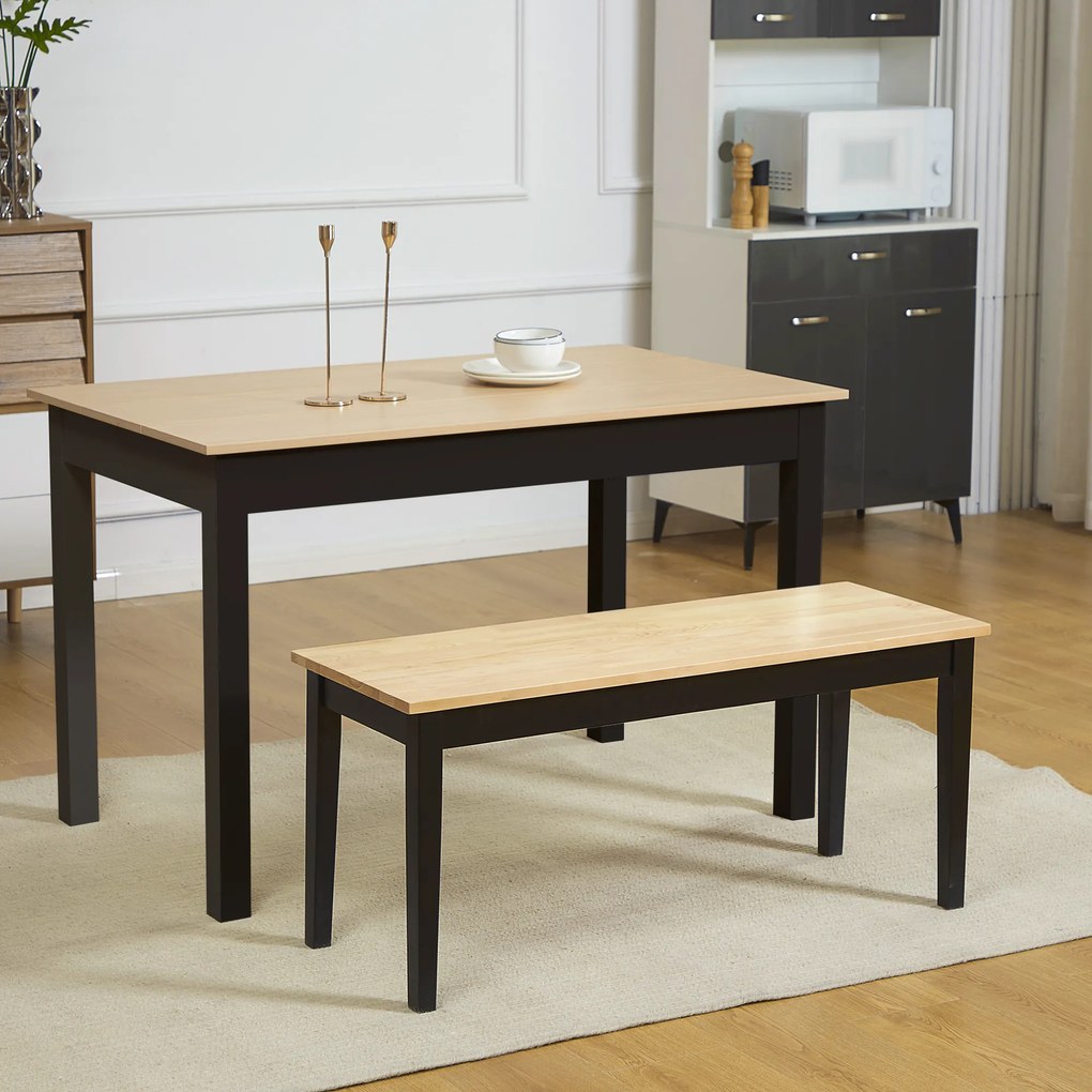 HOMCOM Banc din lemn pentru 2 persoane bicolore, cu șezut natural și picioare negre 102 x 36 x 45 cm | Aosom Romania