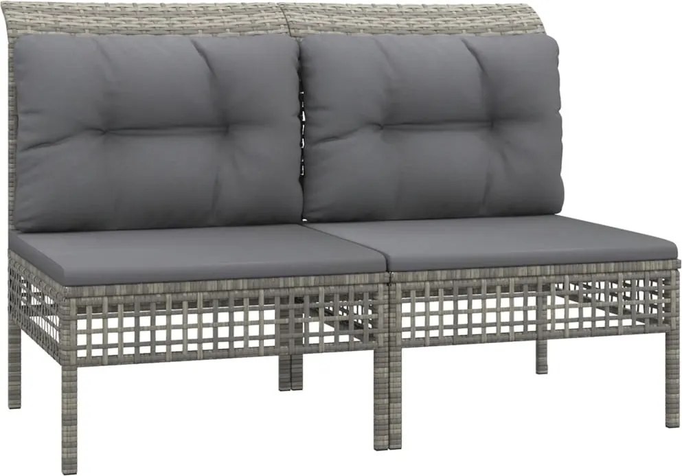 vidaXL Canapele de mijloc de grădină cu perne, 2 buc., gri, poliratan