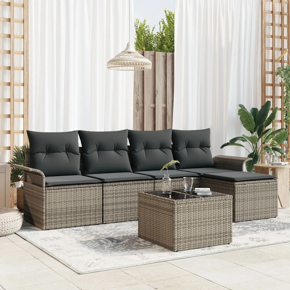 vidaXL Set de canapele pentru grădină cu pernă 6 pcs Gri Rattan poli