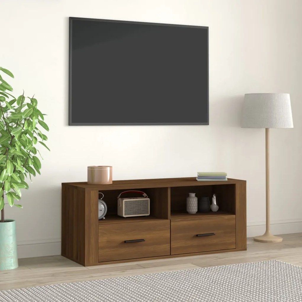 816815 vidaXL Comodă TV, stejar maro, 100x35x40 cm, lemn prelucrat