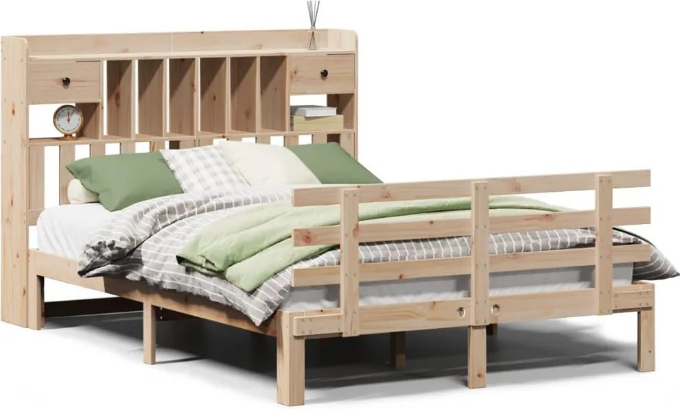 vidaXL Pat cu bibliotecă fără saltea, 140x190 cm, lemn masiv de pin