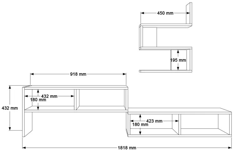 Set mobilier living Kakomo, Pako World, Alb, 170x29x43 cm