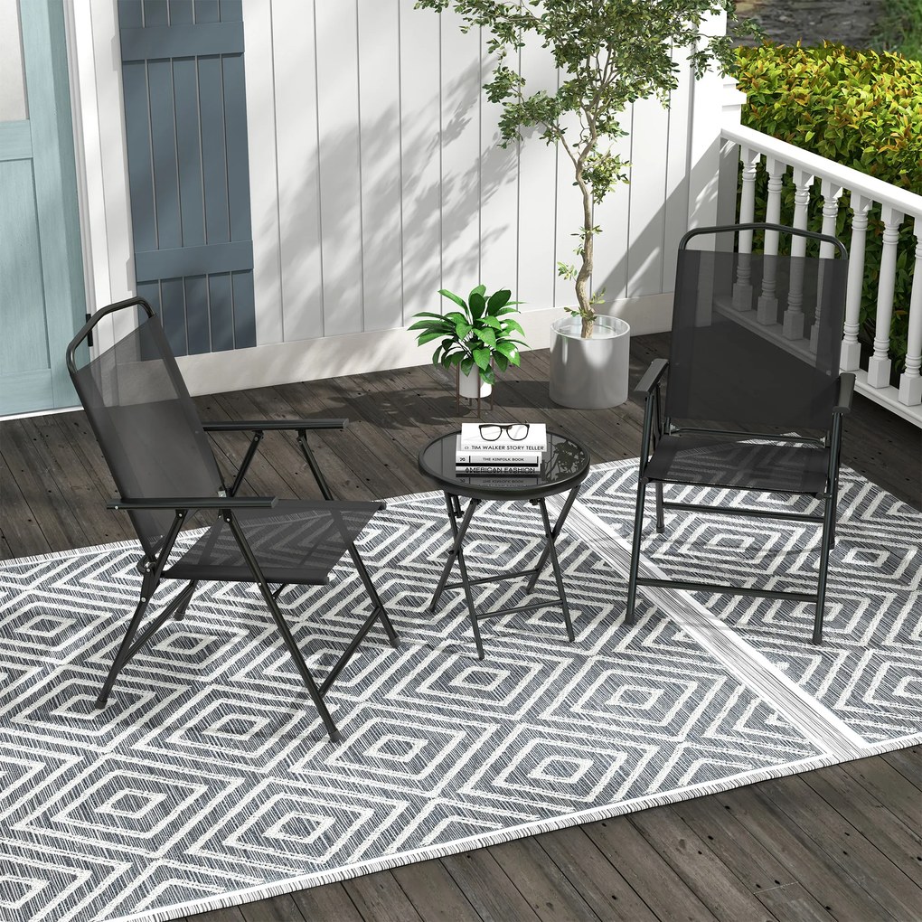 Outsunny Set de Exterior din 3 Piese cu Masă cu Blat din Sticlă și 2 Scaune Pliabile din Plasă, Ф45x50 cm, Gri Deschis | Aosom Romania