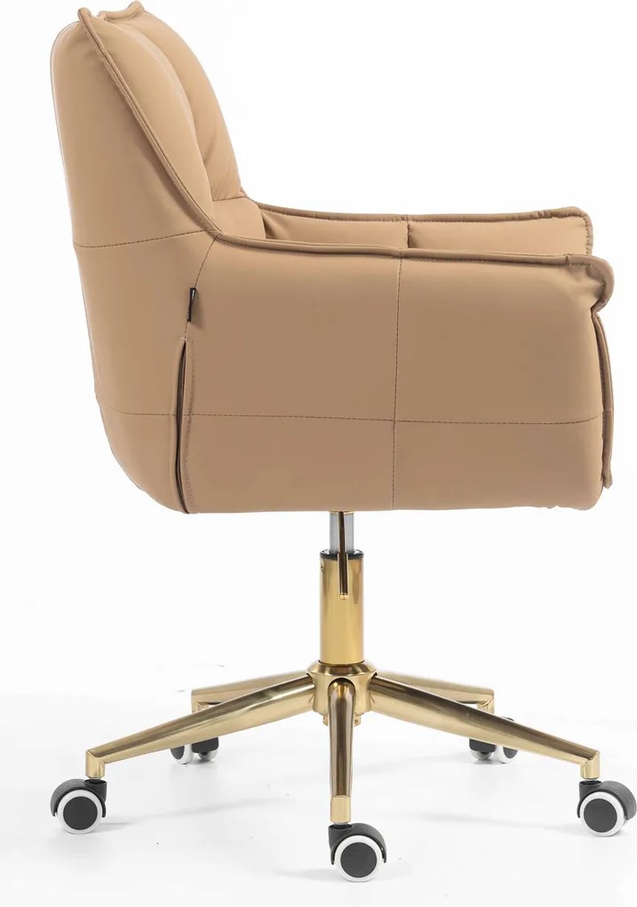 HR560K Scaun Caramel Piele Ecologica Premium Soft cu Bază Aurie