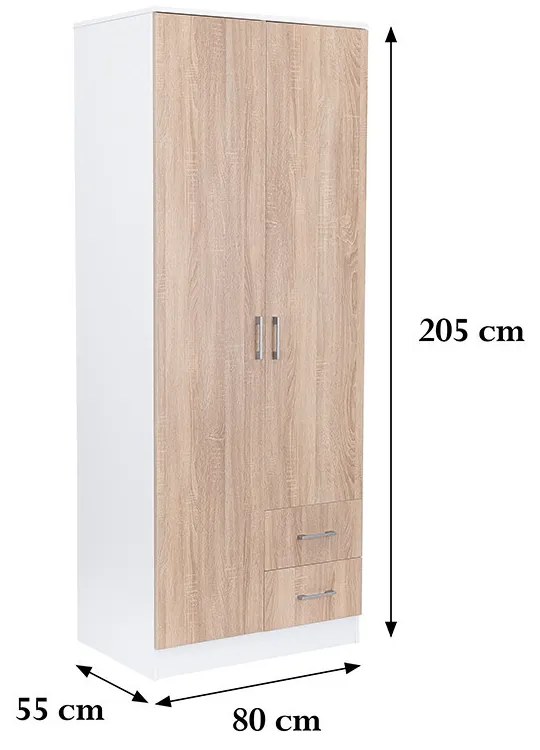 Dulap Miami 80x205 cm stejar sonoma-alb