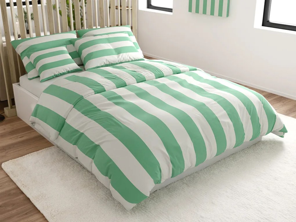 Lenjerie de pat din bumbac STRIPES alb-verde Dimensiune lenjerie de pat: 2 buc 70 x 90 cm | 200 x 220 cm
