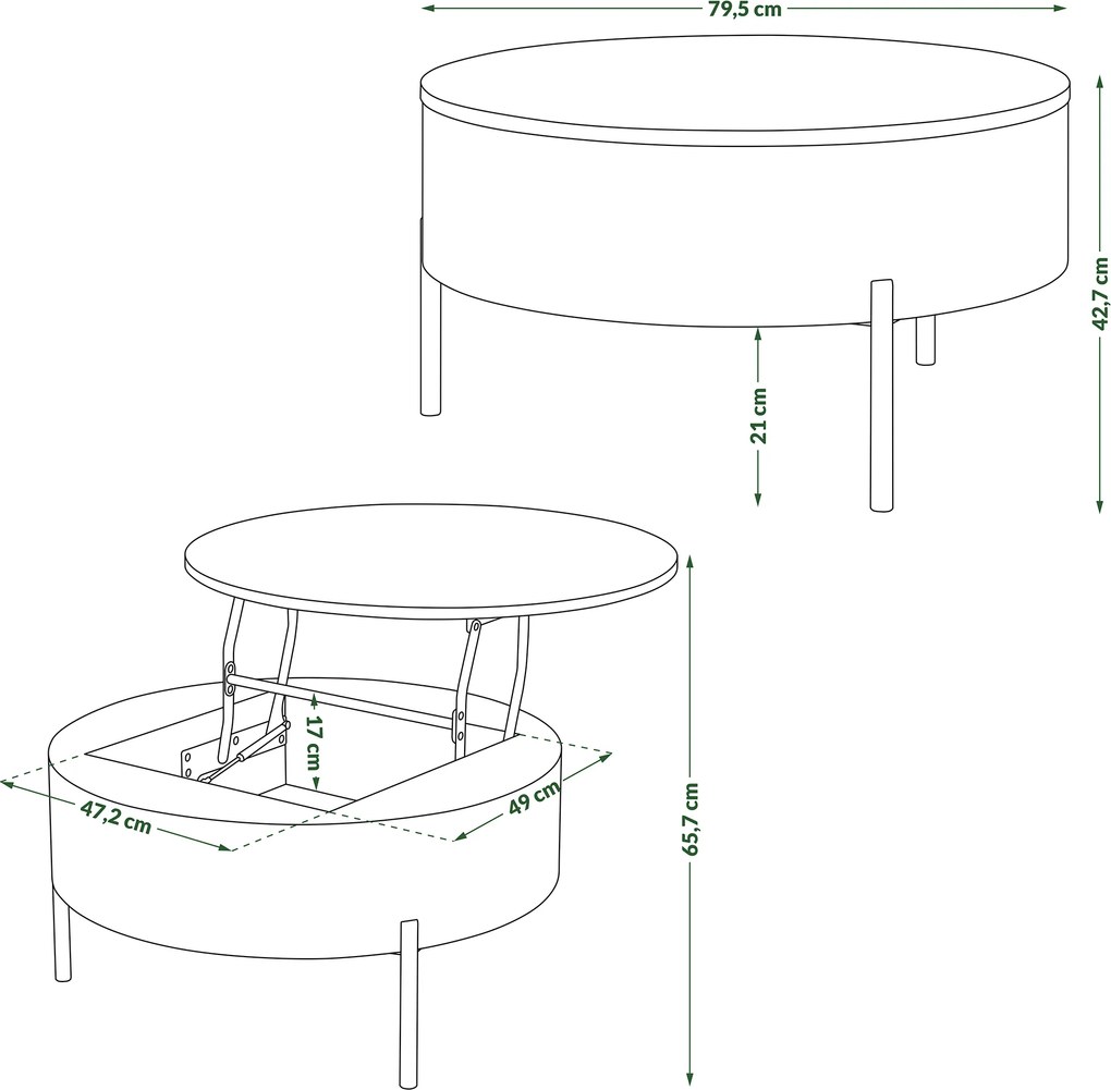 Mazzoni FRIDA Bej (Șampanie) / Stejar Oasis – MĂSUȚĂ DE CAFEA MODERNĂ CU BLAT RABATABIL ȘI SPAȚIU DE DEPOZITARE
