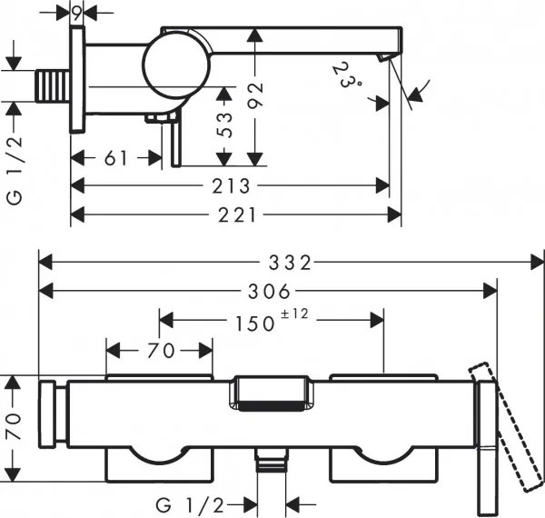 Baterie cada, Hansgrohe Tecturis E, crom, 73420000